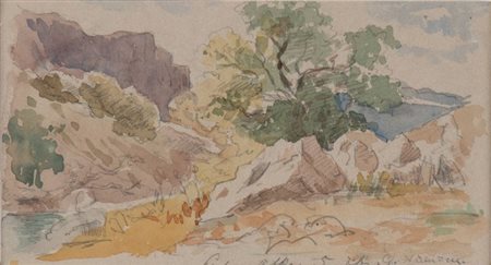 Giuseppe Haimann (Milano, 1828 - Alessandria, 1883) 
Paesaggio montuoso con albero  
 