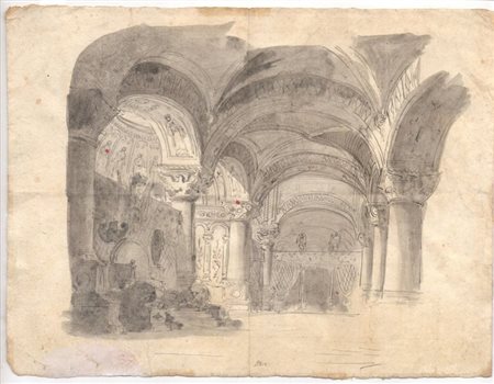 Giuseppe Bernardino Bison (attribuito a) (Palmanova, 1762 - Milano, 1844) 
Studio per interno di una chiesa 
 