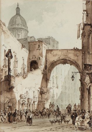 ACHILLE VIANELLI (Porto Maurizio, 1803 - Benevento, 1894) 
Scorcio di Napoli 
 