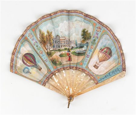  
Ventaglio Liberty decorato con vedute di Vienna e mongolfiere fine '800-inizi '900
 