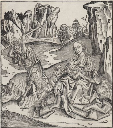 Michael Wolgemut (e bottega) (1434 - 1519) 
Adamo ed Eva con i figli, Eva che allatta, da Liber Chronicarum. 
 