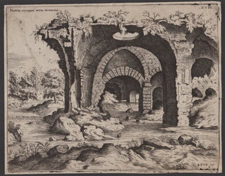 Giovanni Battista Pittoni (detto Il Vicentino) (Vicenza, 1520 - 1583) 
Incerte Cuiusdam Ruine Prospectus, da Hieronymus Cock 1561
 
