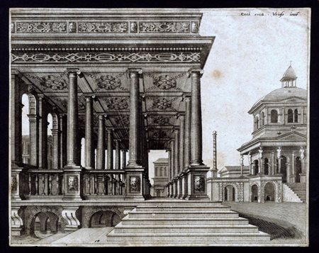 Johannes van Doetecum I (1551 fl. - 1605) 
Sala con colonne ioniche, da Hans Vredeman de Vries 
 