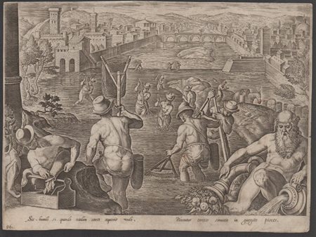 Philip Galle (1537 - 1612) 
La pesca in Arno con le reti, da Giovanni Stradano 
 