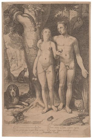 Jan Saenredam (copia da) (Zaandam , 1565 - Assendelft , 1607) 
Adamo ed Eva 
 
