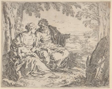 Simone Cantarini Il Pesarese (Pesaro, 1612 - Verona, 1648) 
Fuga in Egitto 
 