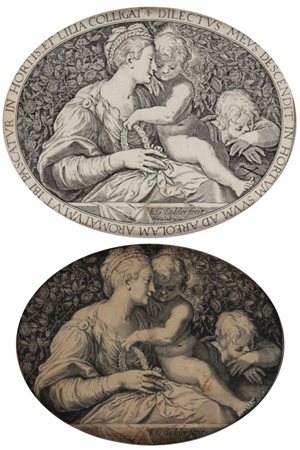 Aegidius Sadeler II (Anversa, 1568 - Praga, 1629) 
Madonna col Bambino e San Giovannino, da Parmigianino 
 