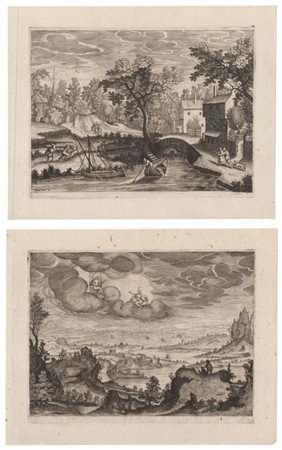 Johan Bara (Bois le Duc, 1581 - Bois le Duc, 1634) 
Paesaggio con Phaeton e Apollo | Paesaggio con due uomini che trasportano un tronco 
 