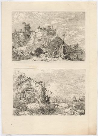 detto il Canaletto (Venezia, 1697 - 1768) 
Paesaggio con pellegrino in preghiera | Paesaggio con una donna a un pozzo 
 