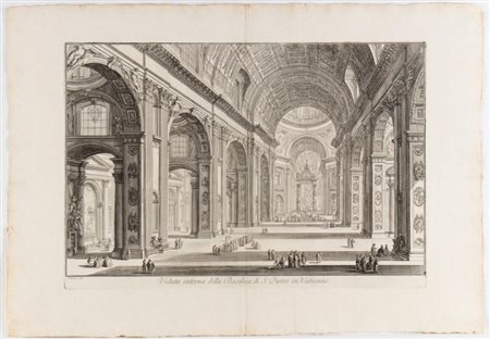 Giovanni Battista Piranesi (Mogliano Veneto, 1720 - Venezia, 1778) 
Veduta interna delta Basilica di S. Pietro in Vaticano 1748
 