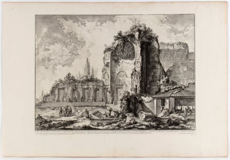 Giovanni Battista Piranesi (Mogliano Veneto, 1720 - Venezia, 1778) 
Veduta degli avanzi di due Triclini che appartenevano alla Casa aurea di Nerone presi erroneamente per i Templi del Sole e della Luna, o d'Iside, e Serapide 
 