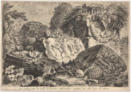 Giovanni Battista Piranesi (Mogliano Veneto, 1720 - Venezia, 1778) 
Ara antica sopra la quale si facevano anticamente i sagrifizi, con altre ruine all'intorno 
 