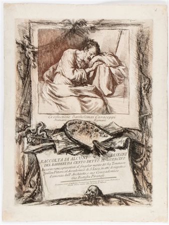 Giovanni Battista Piranesi (Mogliano Veneto, 1720 - Venezia, 1778) 
Frontespizio della “Raccolta di alcuni disegni del Barberi da Cento detto il Guercino…” 
 