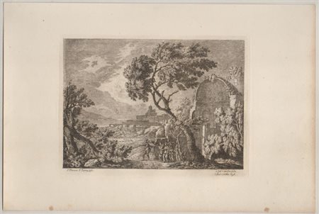 John Plimmer (Blandford,  - Roma, fl. 1755-1760) 
Paesaggio con rovine, un soldato e quattro figure femminili 
 