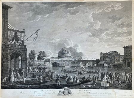 Pierre Jacques Duret (Parigi, 1729 - ?) 
Fête sur le Tibre à Rome, da Joseph Vernet 
 