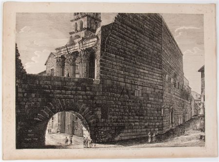 Luigi Rossini (Ravenna, 1790 - Roma, 1857) 
Veduta della parte posteriore degl'avanzi del Foro di Nerva, da altri Erario pubblico  1823
 