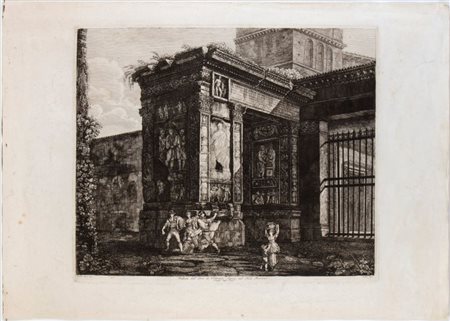 Luigi Rossini (Ravenna, 1790 - Roma, 1857) 
Veduta dell'Arco di Settimio Severo nel Foro Boario 
 