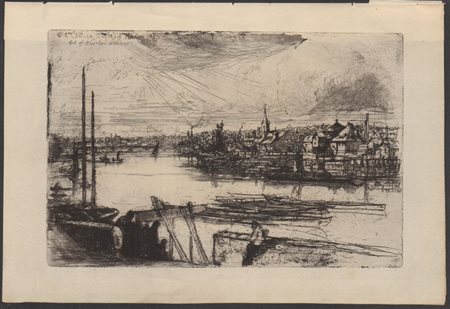 Sir Francis Seymour Haden (1818 - 1910) 
Battersea Reach (Old Chelsea out of Whistler's Window) 1863
 