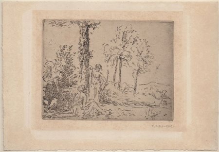 Ker-Xavier Roussel (Lorry-lès-Metz, 1867 - L'Étang-la-Ville, 1944) 
Due uomini in un paesaggio 
 