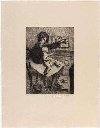 ROMANO ROMANELLI (Firenze, 1882 - 1968) 
Donna che fa un bagno al figlio 
 