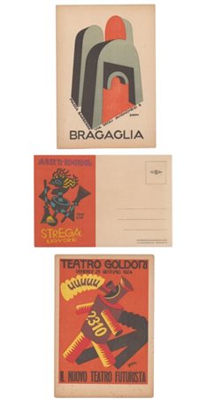 FORTUNATO DEPERO (Fondo, 1892 - Rovereto, 1960) 
TEATRO GOLDORI |  ALBERTI BENEVENTO. STREGA LIQUORE | BRAGAGLIA 
 