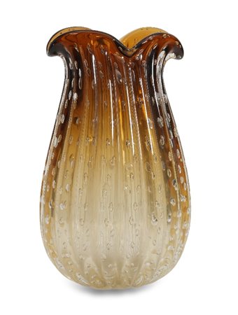 GRANDE VASO IN VETRO AMBRATO, BAROVIER & TOSO, XX 