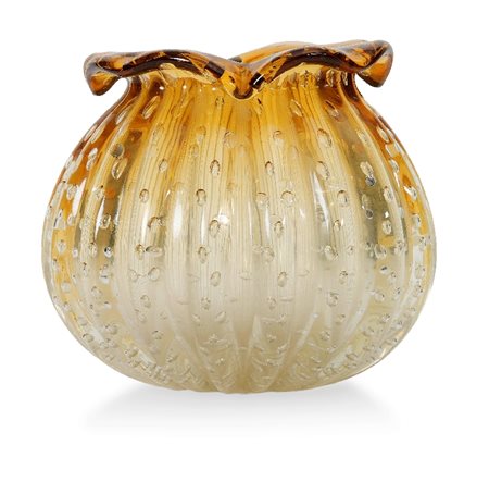 VASO IN VETRO AMBRATO, BAROVIER & TOSO, XX SECOLO,