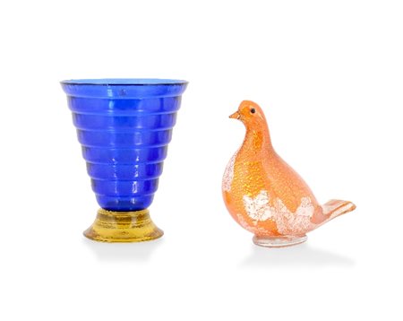 VASO IN VETRO, MURANO, XX SECOLO, scanalato blu co