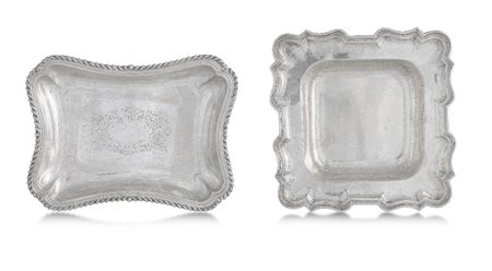 DUE CENTROTAVOLA IN ARGENTO, XX SECOLO, uno con bo