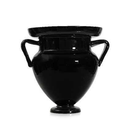 VASO IN VETRO NERO, SEGUSO, XX SECOLO, a calice bi