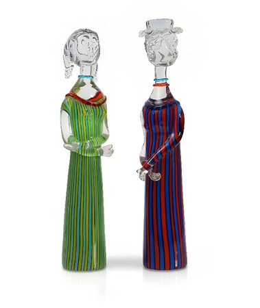 DUE SCULTURE IN VETRO A CANNE POLICROME, MAZZEGA, 