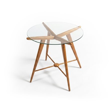 TAVOLINO DA SALOTTO IN LEGNO CON PIANO IN CRISTALL