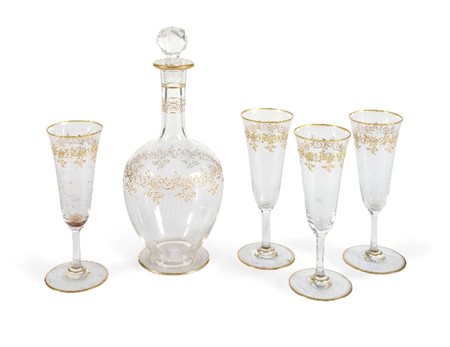 SERVIZIO DA LIQUORE IN CRISTALLO DECORATO IN ORO, 