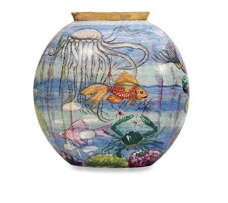 VASO IN CERAMICA, LAVENIA, XX SECOLO, decoro acqua