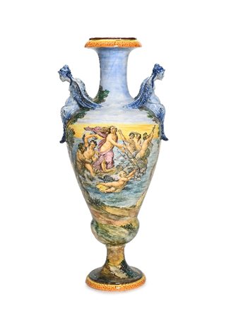 GRANDE VASO ISTORIATO IN CERAMICA, XIX SECOLO, bia
