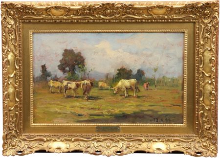 CARLO FOLLINI - Mucche al pascolo, 1899