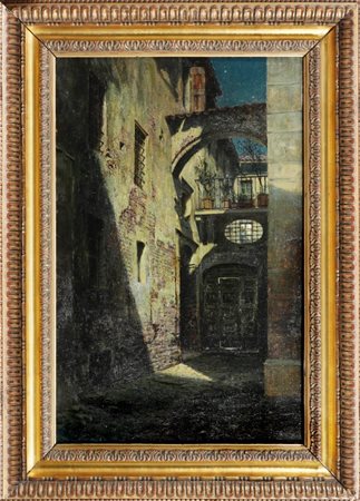 FRANCESCO BOSSO - Notturno, vicoletto a Vercelli, 1920