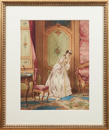 LUIGI CROSIO - Interno con figura femminile che origlia