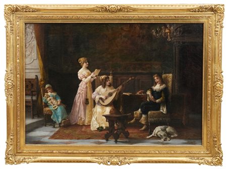 LUIGI CROSIO - Interno di corte con scena familiare