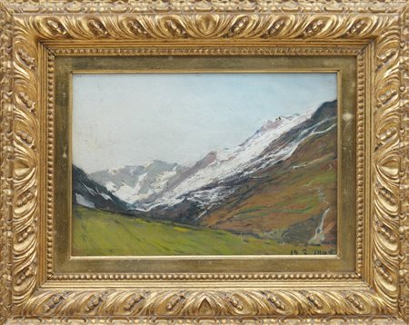 LORENZO DELLEANI - Scorcio montano innevato, 1905