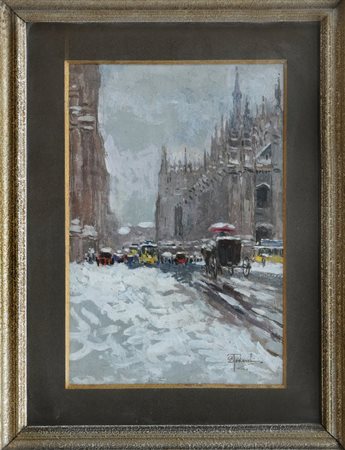 LUCIO TODESCHINI - Milano vecchia - Piazza dumo con la neve