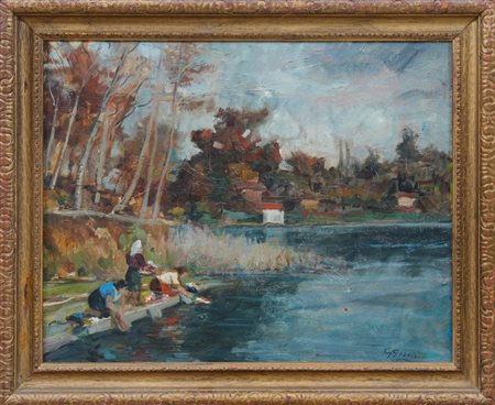 GIOVANNI GIAVINI - Donne che lavano i panni al fiume,