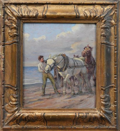 ALESSANDRO VIAZZI - Uomo e cavalli in riva al mare