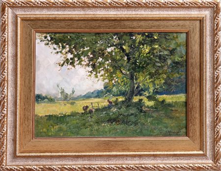 CESARE GHEDUZZI - Paesaggio campestre con figura e armenti 