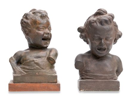 CARLO FAIT - Bimbi coppia di busti in terracotta 20x13x9