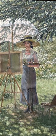 Pittrice in giardino 