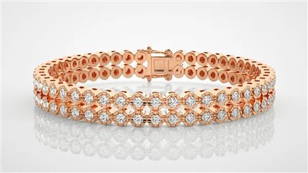 BRACCIALE A CATENA IN ORO ROSA 14K CON DIAMANTI 2.83 CT - DOC-0031067-0036