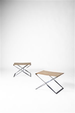 Poul Kjaerholm - Coppia di pouf pieghevole modello no. PK91, 1960 circa