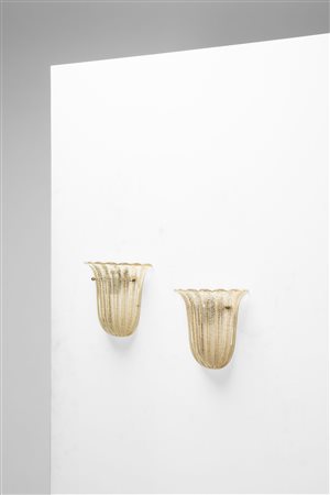 Barovier & Toso - Coppia di lampade da parete in vetro costolato , 1960 circa