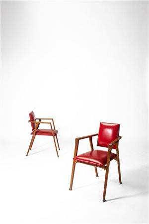 Franco Albini (stile di) (1905 - 1977)  - Coppia di sedie in legno intagliato e dorato, secolo XIX, 1960 circa